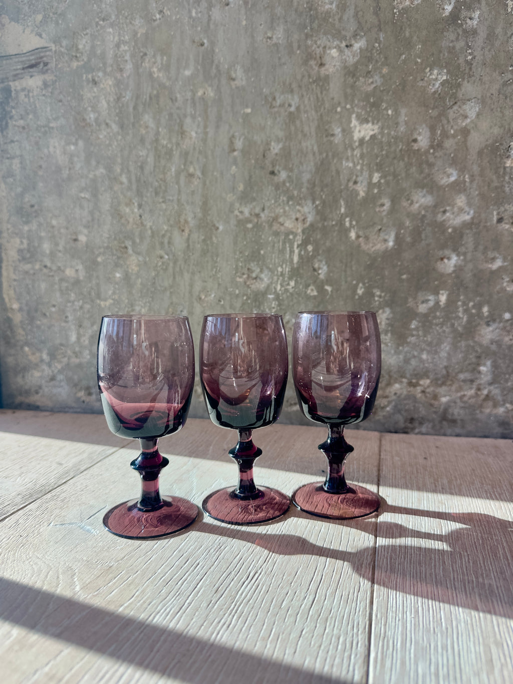Vintage Italian Empoli Amethyst Wine Glasses - Set of 3