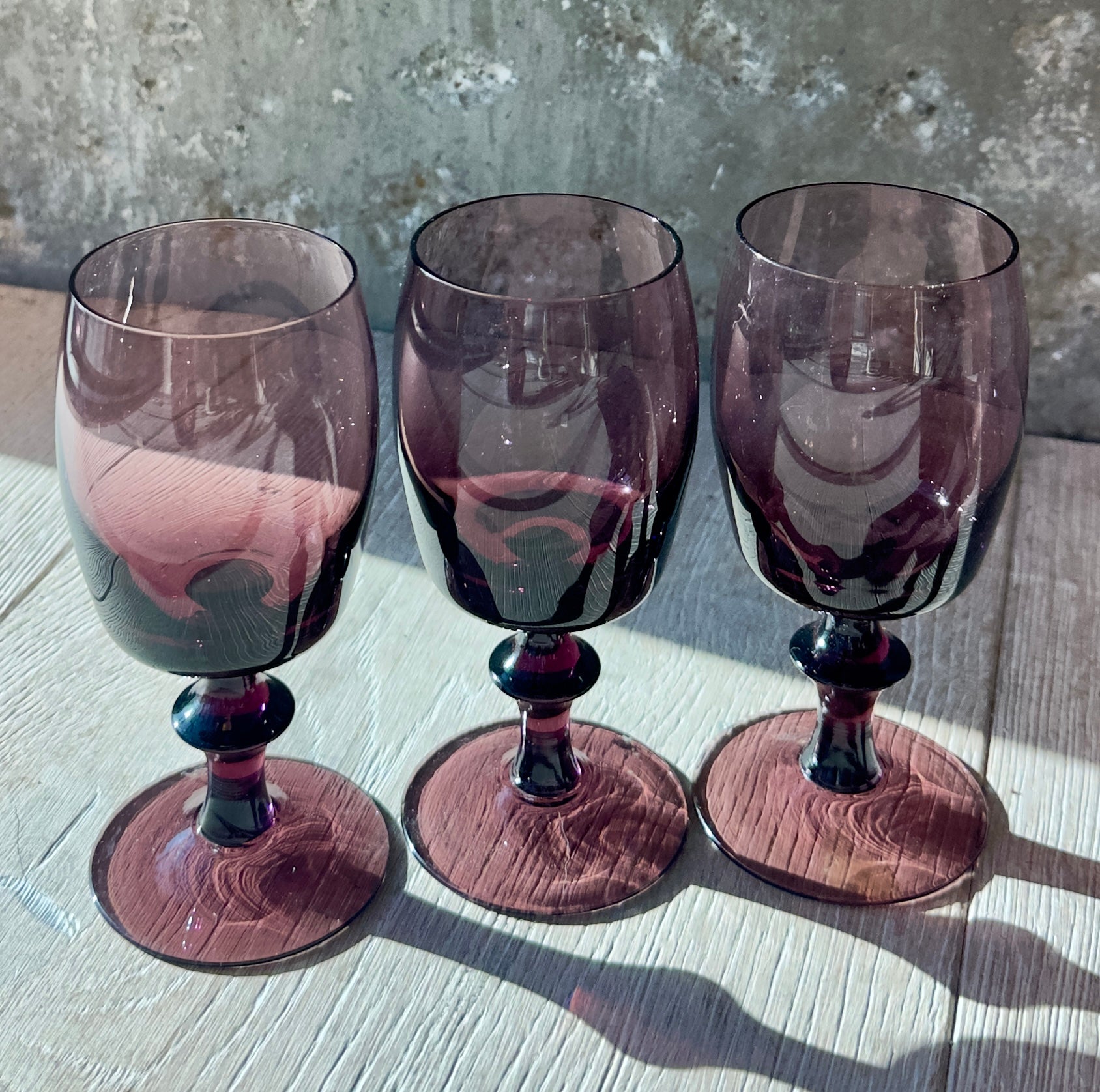 Vintage Italian Empoli Amethyst Wine Glasses - Set of 3